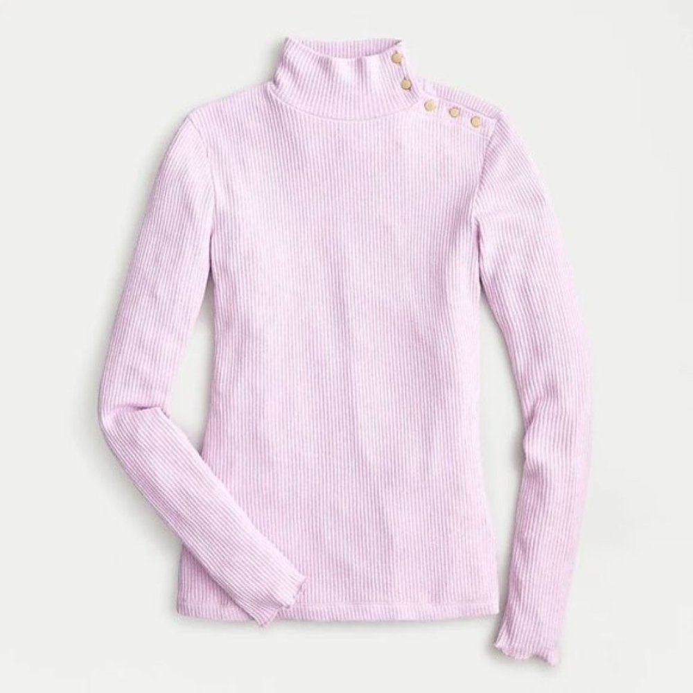 NWT J. Crew Button-Shoulder Ribbed Turtleneck Top